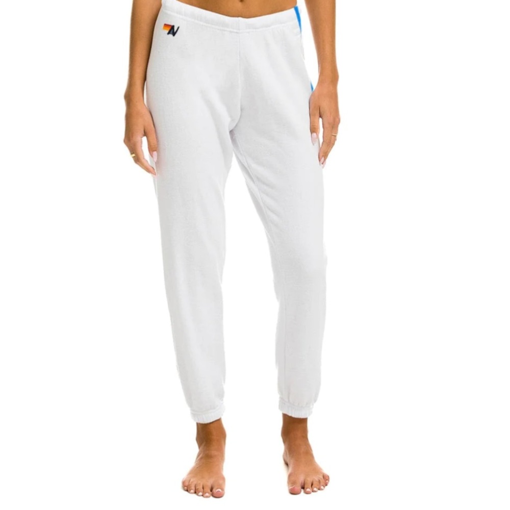 Aviator Nation | 5 STRIPE SWEATPANTS - WHITE // RAINBOW STRIPES